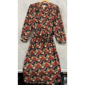 Vintage Lady Carol Dress Floral Maxi Belted 10 Retro Long Sleeve Boho Hippie